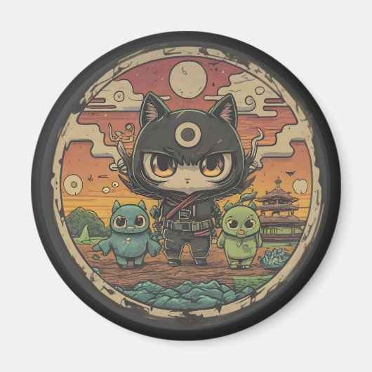 Retro Island Pals: Ninja Cat Crew Magnet (Vorne)