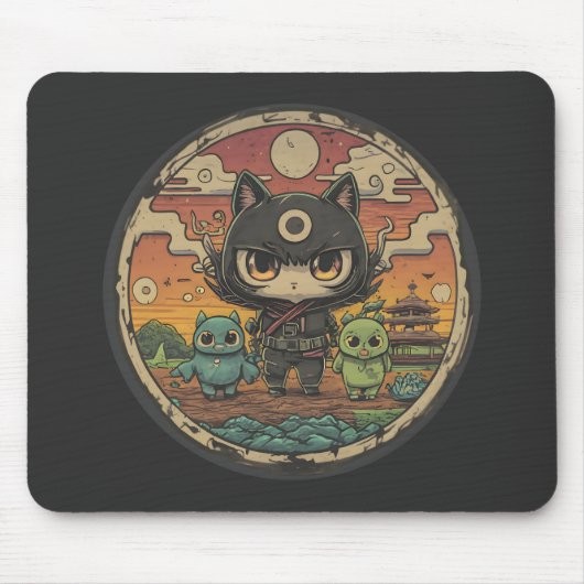 Retro Island Pals: Ninja Cat Crew Mousepad (Vorne)
