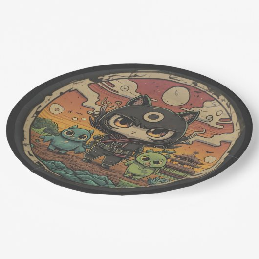 Retro Island Pals: Ninja Cat Crew Pappteller (Schrägansicht)