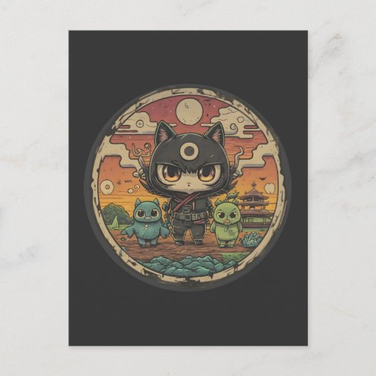 Retro Island Pals: Ninja Cat Crew Postkarte (Vorderseite)