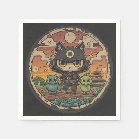 Retro Island Pals: Ninja Cat Crew Serviette (Vorderseite)