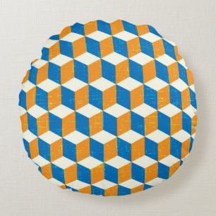 Retro-isometrische Würfel, geometrische Illusion Rundes Kissen