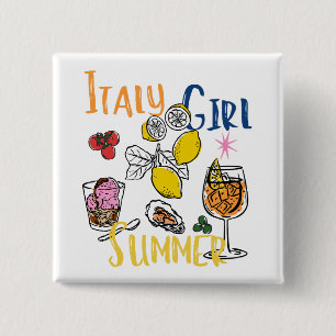 Retro Italien Mädchen Sommer Reise Button