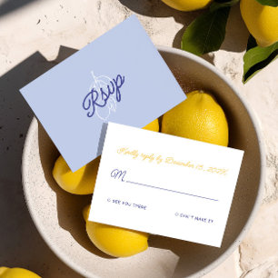 Retro italienisch handgeschrieben gelb & blau Hoch RSVP Karte