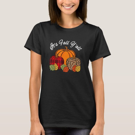 Retro Its Fall Yall Pumpkin Leopard Print Autumn T-Shirt (Vorderseite)