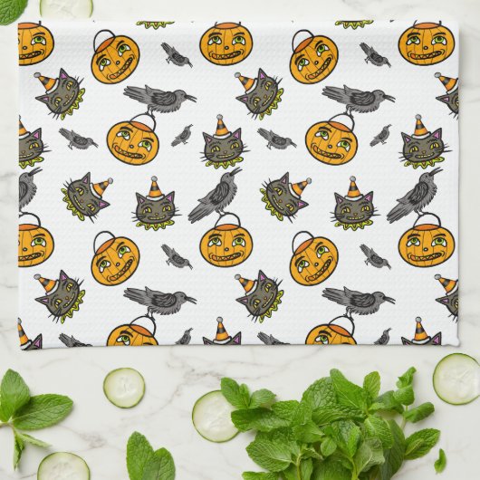 Retro-Jack und Katze Geschirrtuch (Gefaltet)