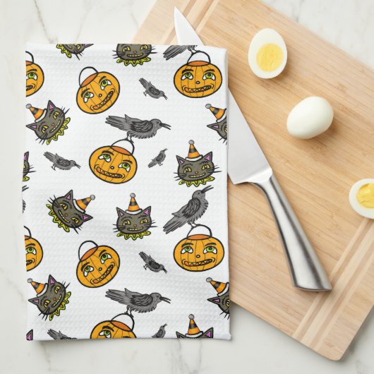 Retro-Jack und Katze Geschirrtuch (Viertel Falte)