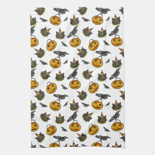 Retro-Jack und Katze Geschirrtuch (Vertikal)