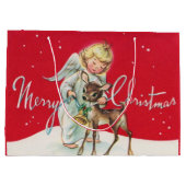 Retro-Jahrgang Weihnachten Angel Hirschurlaub Große Geschenktüte (Rückseite)