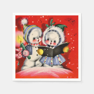 Retro-Jahrgang Weihnachten caroling Schnee Kinder Serviette