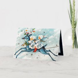 Retro-Jahrgang Weihnachten Rentiergefühl des Engel Karte