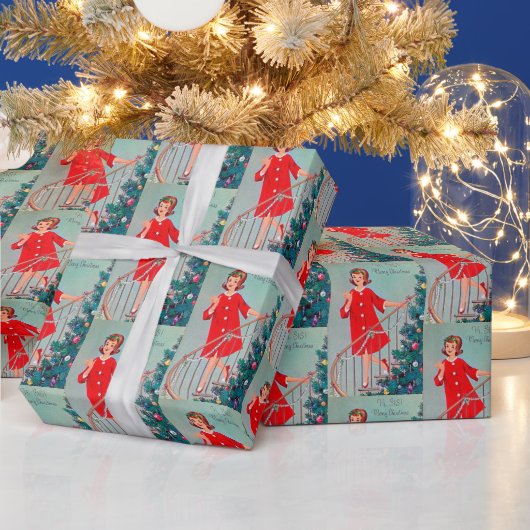 Retro-Jahrgang Weihnachten Schwester gekacheltes P Geschenkpapier (Feiertage)