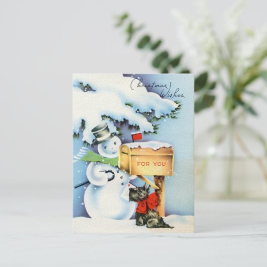 Retro-Jahrgang Weihnachten Snowman Scottie Hund (Stehend Vorderseite)