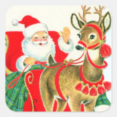 Retro-Jahrgang Weihnachten Weihnachtsfeiertag Quadratischer Aufkleber (Vorderseite)