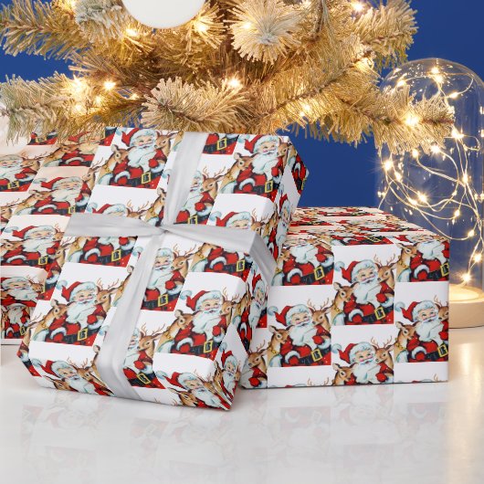 Retro-Jahrgang Weihnachten Weihnachtsmann-Rentiere Geschenkpapier (Feiertage)