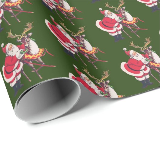 Retro-Jahrgang Weihnachten Weihnachtsmann-Rentiere Geschenkpapier (Rolleneckpunkt)