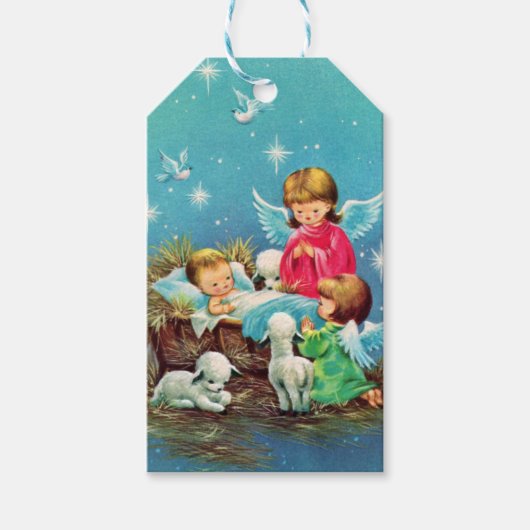 Retro-Jahrgang Weihnachtsangeln Geschenkanhänger (Vorderseite)