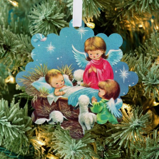 Retro-Jahrgang WeihnachtsAngels Baby Jesus fügen T Ornament Karte (Insitu (Baum))
