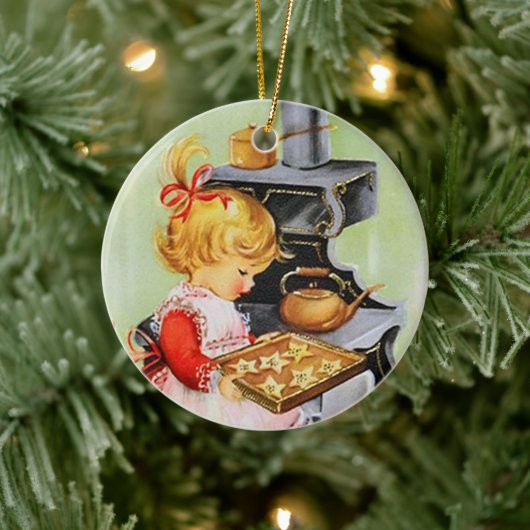 Retro-Jahrgang Weihnachtsbäckermädchen Keramik Ornament (Baum)