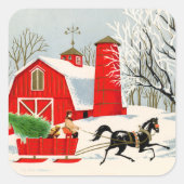 Retro-Jahrgang Weihnachtsbauernhof Quadratischer Aufkleber (Vorderseite)