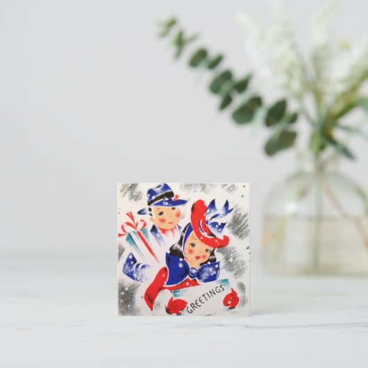 Retro-Jahrgang Weihnachtsfeiertag Quadratische Visitenkarte (Stehend Vorderseite)