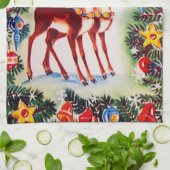 Retro-Jahrgang Weihnachtsfest Rentiere Geschirrtuch (Gefaltet)