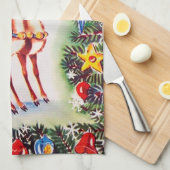 Retro-Jahrgang Weihnachtsfest Rentiere Geschirrtuch (Viertel Falte)