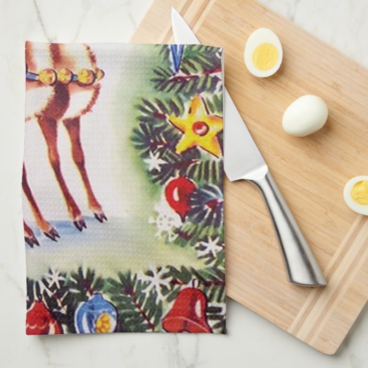 Retro-Jahrgang Weihnachtsfest Rentiere Geschirrtuch (Viertel Falte)