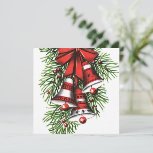 Retro-Jahrgang Weihnachtsglocken hinzufügen Inform Einladung (Stehend Vorderseite)