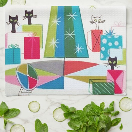 Retro-Jahrgang Weihnachtskatzen Geschirrtuch (Gefaltet)