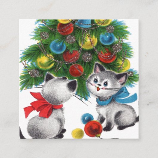 Retro-Jahrgang Weihnachtskatzen Urlaub Quadratische Visitenkarte (Vorderseite)