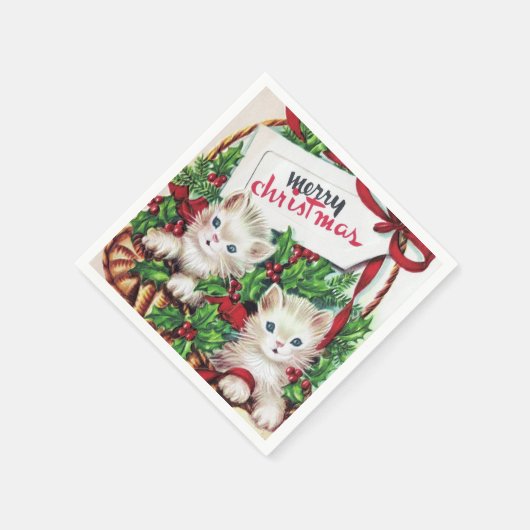Retro-Jahrgang Weihnachtskatzen Urlaub Serviette (Ecke)