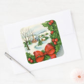 Retro-Jahrgang Weihnachtskirche Urlaub Quadratischer Aufkleber (Umschlag)