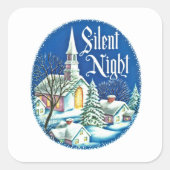 Retro-Jahrgang Weihnachtskirchenszene Quadratischer Aufkleber (Vorderseite)
