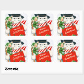 Retro-Jahrgang Weihnachtsschneemann elf Holiday Quadratischer Aufkleber (Blatt)