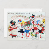 Retro-Jahrgang Weihnachtsschneemann Familienurlaub Feiertagspostkarte (Vorne/Hinten)