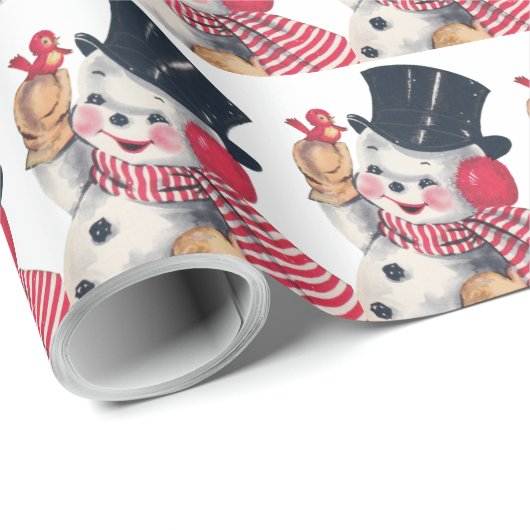 Retro-Jahrgang Weihnachtsschneemann gekacheltes Pa Geschenkpapier (Rolleneckpunkt)