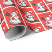 Retro-Jahrgang Weihnachtsschneemann gekacheltes Pa Geschenkpapier (Rolleneckpunkt)