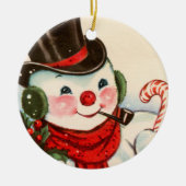 Retro-Jahrgang Weihnachtsschneemann Holiday Keramik Ornament (Vorne)