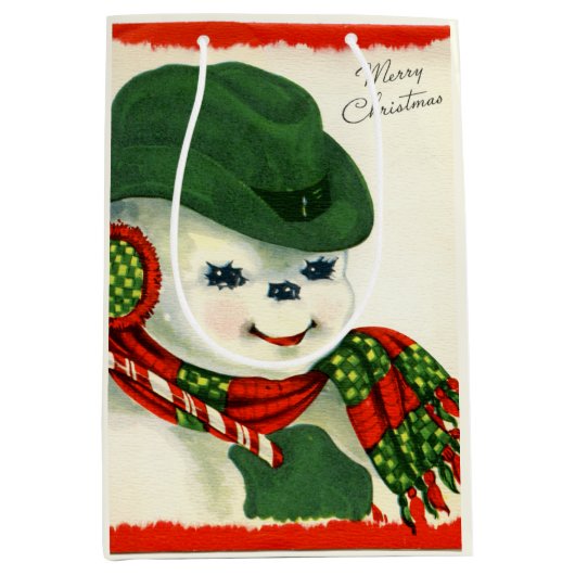 Retro-Jahrgang Weihnachtsschneemann Holiday Mittlere Geschenktüte (Vorderseite)
