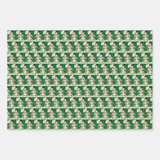 Retro-Jahrgang Weihnachtsschneemänner Urlaub Geschenkpapier Set (Vorderseite 3)