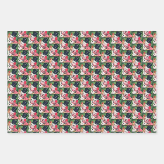 Retro-Jahrgang Weihnachtsschneemänner Urlaub Geschenkpapier Set (Vorderseite)