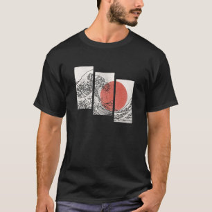 Retro Japan Flag Great Wave Graphic Outli T-Shirt
