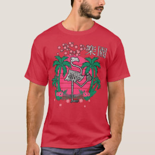 Retro Japan Kanji Skeleton Flamingo Paradise T-Shirt