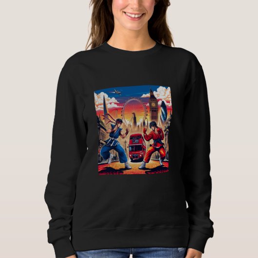 Retro Japanese Fighters Battling in London with An Sweatshirt (Vorderseite)