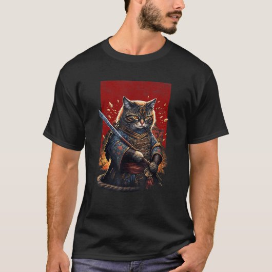Retro Japanese Samurai Ninja Cat Kawaii Tattoo Gra T-Shirt (Vorderseite)