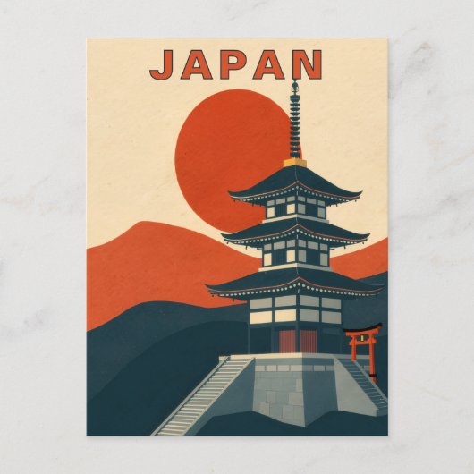 Retro Japanese Shrine Pagoda Travel Postkarte (Vorderseite)