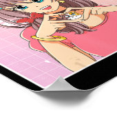 Retro Japanisch Anime Girl Vaporwave Ästhetik Rosa Poster (Ecke)