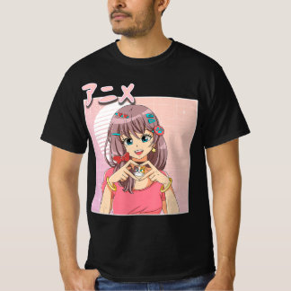 Retro Japanisch Anime Girl Vaporwave Ästhetik Rosa T-Shirt