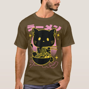 Retro Japanisch Cat Art Eating Ramen Kanji - Aber T-Shirt
